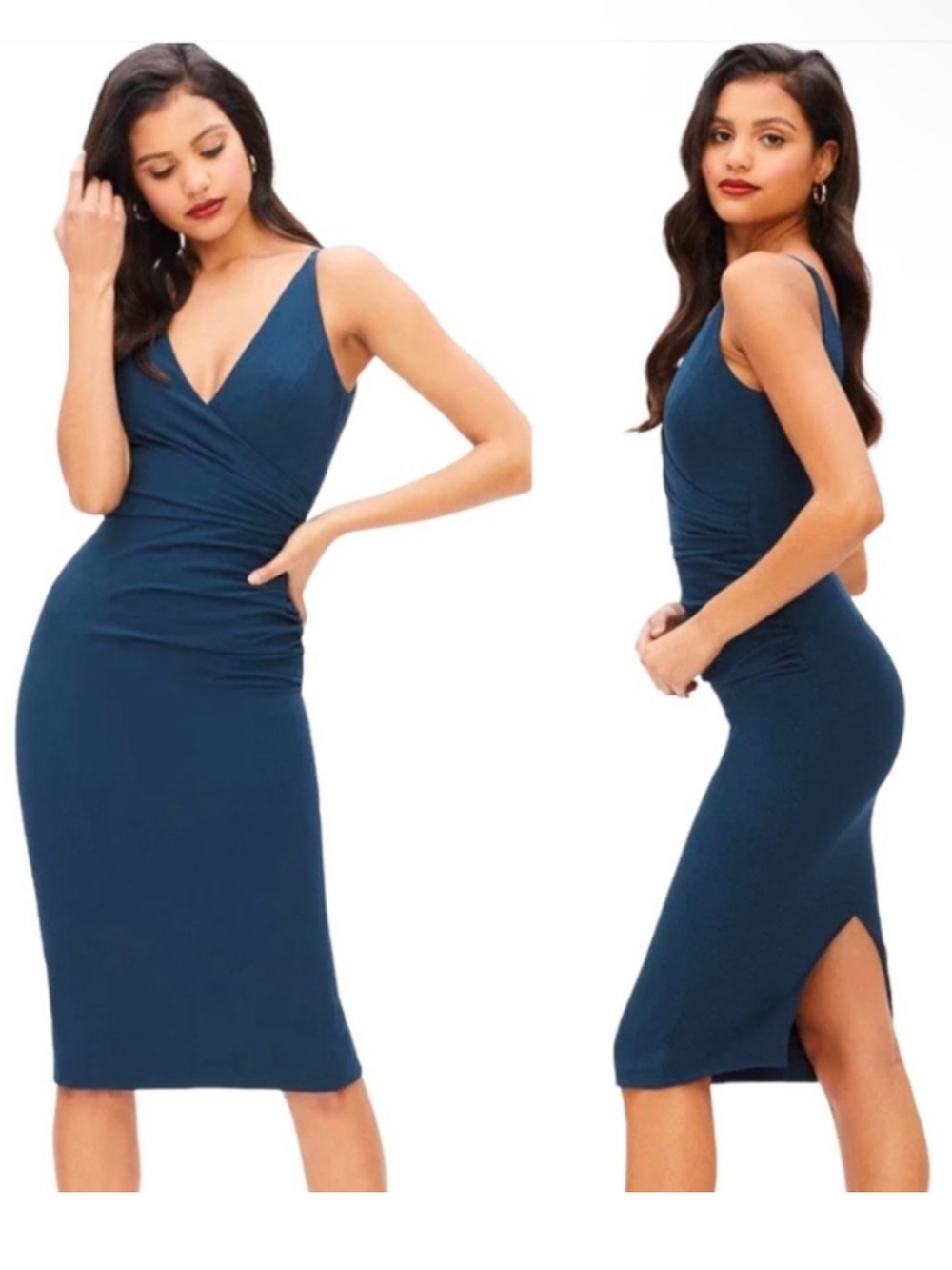 Dress The Population Anita Dress Midi Bodycon Faux Wrap Pencil